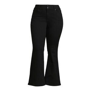No Boundaries Juniors Plus Size Double Button Flare Leg Jeans( Black)